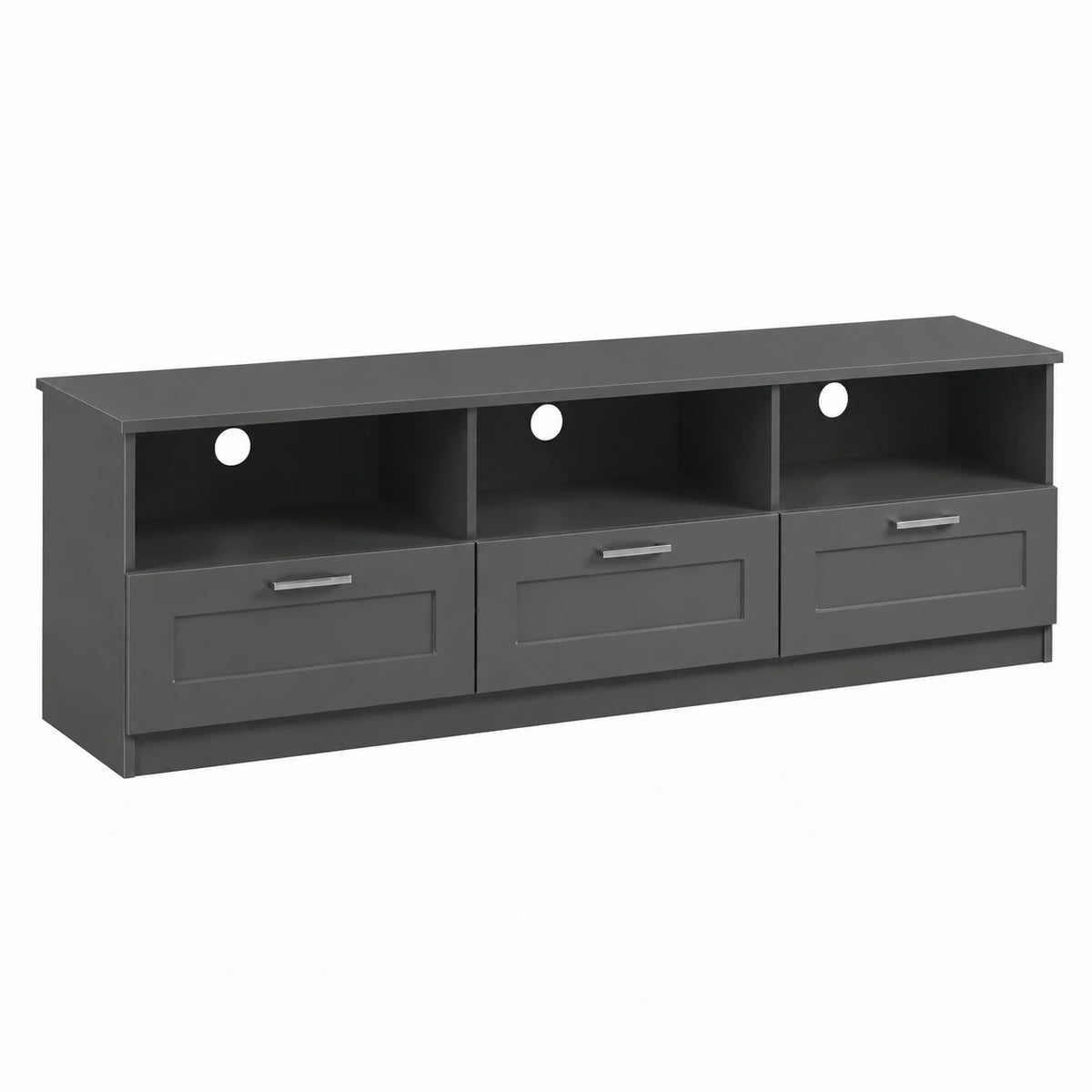 Mobile Porta TV 3 Vani aperti e 3 Ante, 180 × 40 × 54cm, Armadio Moderno Per TV in Legno MDF e Maniglie Cromate, Supporto Tv Con Fori Passacavi