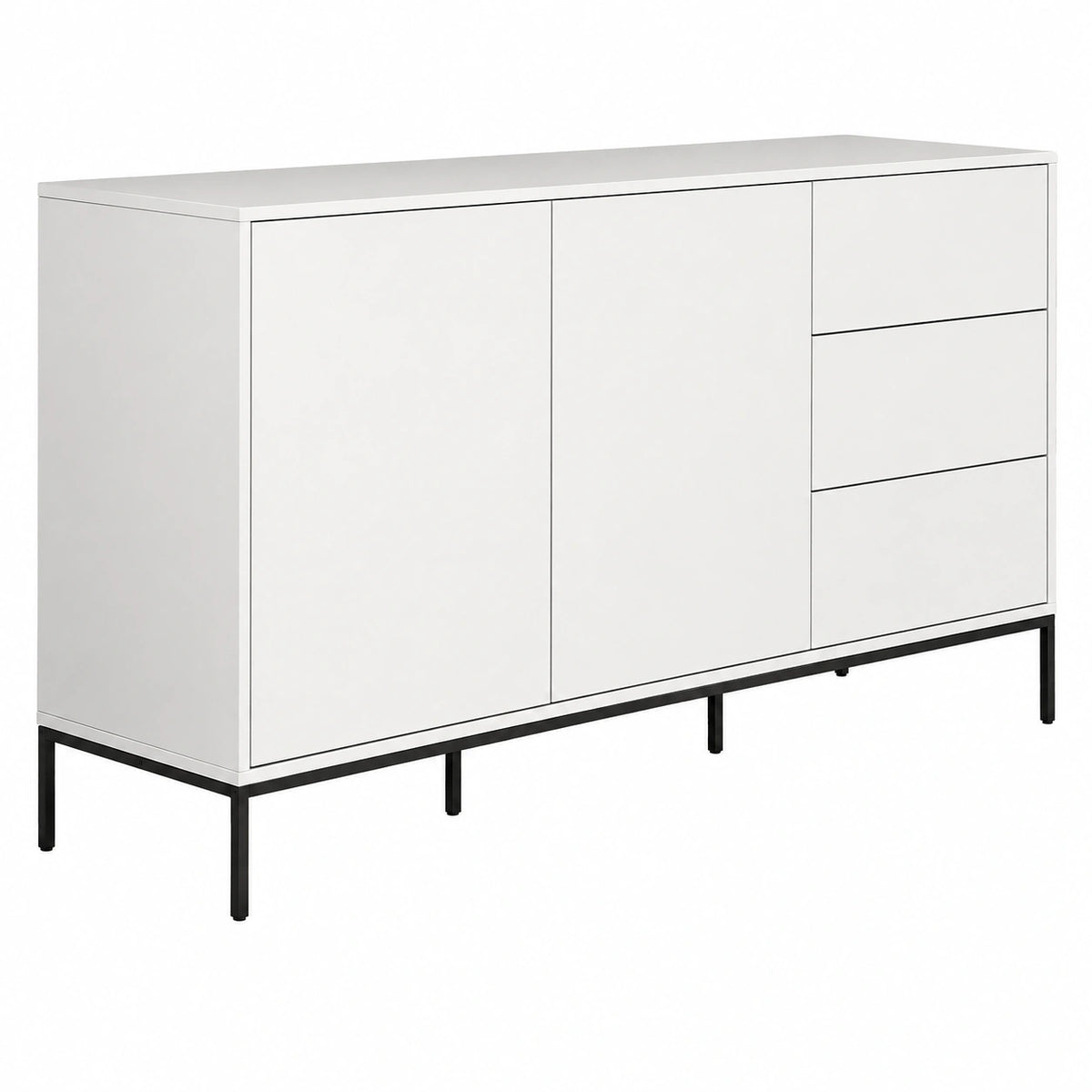 Credenza a due ante e tre cassetti Madia Soggiorno Serena, Melamina Opaca, Bianco, 150 × 80 × 41 cm
