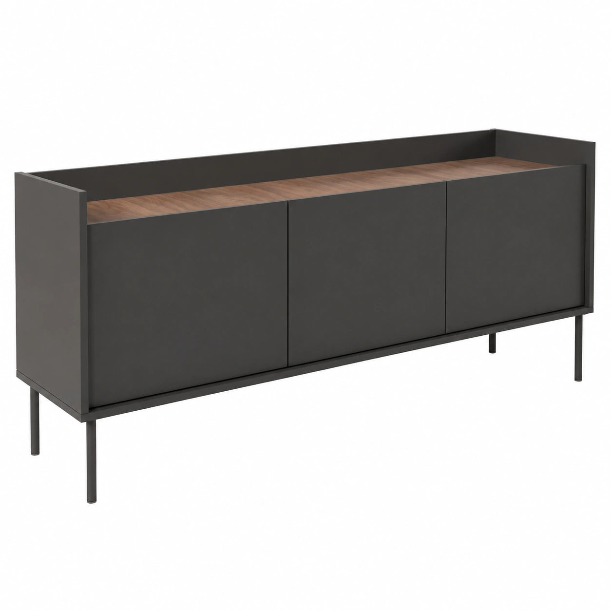 Mobile TV Moderno Minimalista Nero 140 cm Mobile Porta TV Soggiorno Opaco con Gambe Metalliche, Ripiani Spaziosi Prodotto in Polonia
