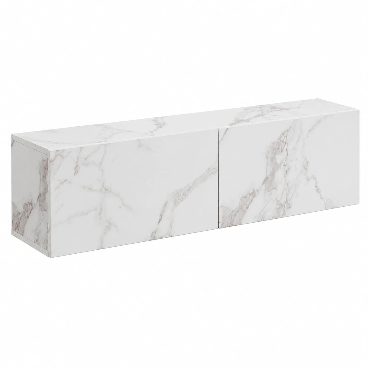 Mobile TV Sospeso 120 × 30 × 30 cm Bianco Effetto Marmo con Ribalte, mobile porta TV fissato a parete per TV fino a 55 pollici, mobile sospeso porta
