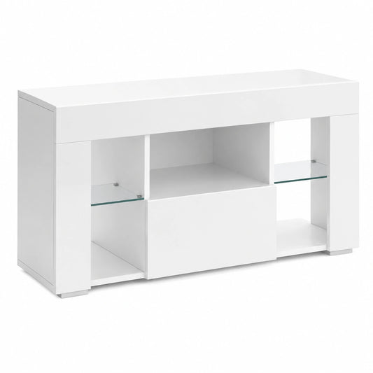 Mobile tv Denver, Bianco, 100 × 50 cm, adatto come supporto TV con ripiani aperti e chiusi