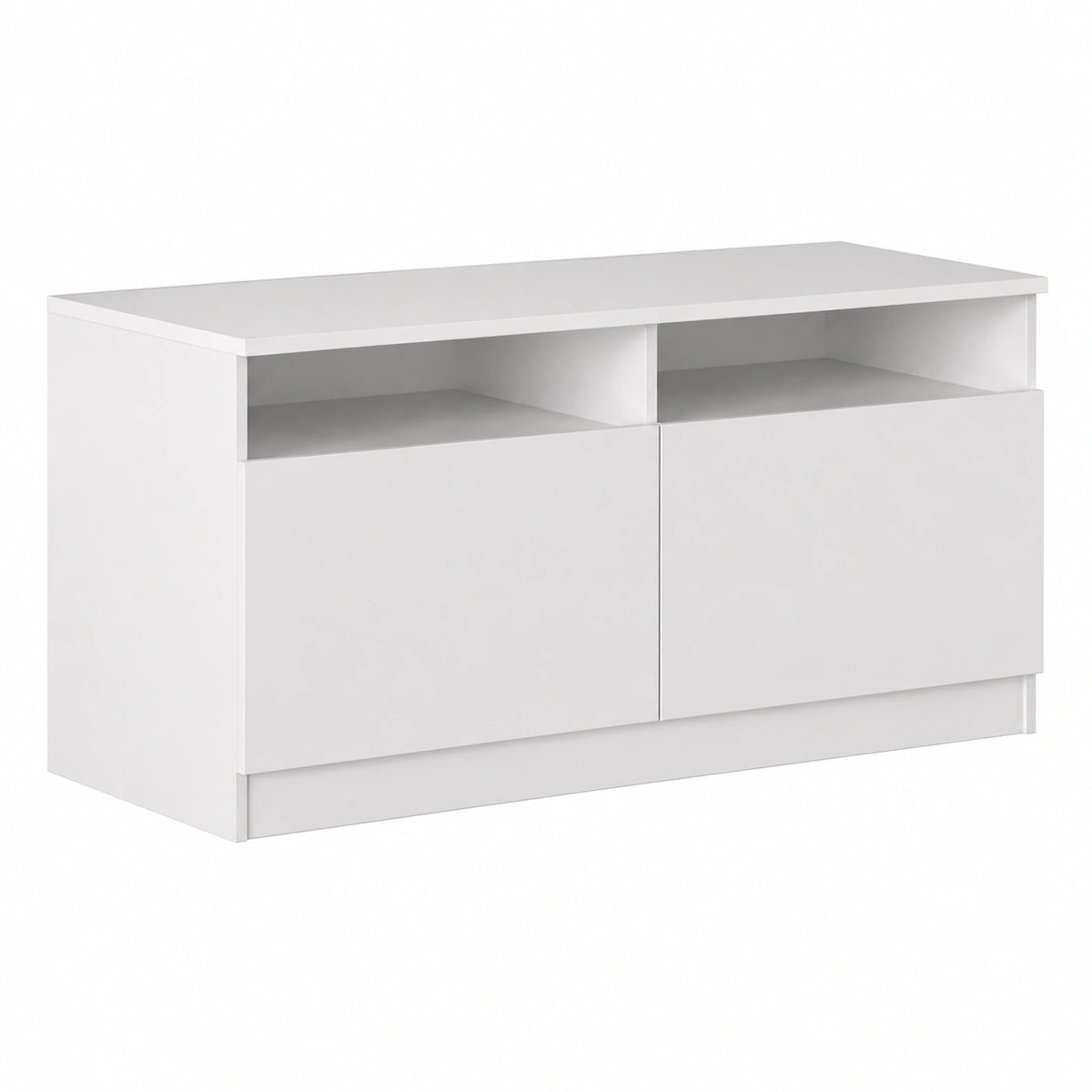 Mobile TV con vani a Giorno e 2 Ante a Battente, con Maniglie Integrate, Legno ingegnerizzato, Bianco Opaco, 120 × 44,5xh53,5 cm