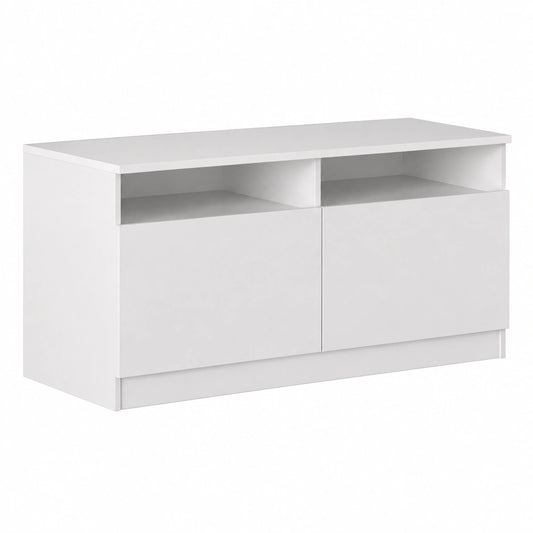 Mobile TV con vani a Giorno e 2 Ante a Battente, con Maniglie Integrate, Legno ingegnerizzato, Bianco Opaco, 120 × 44,5xh53,5 cm