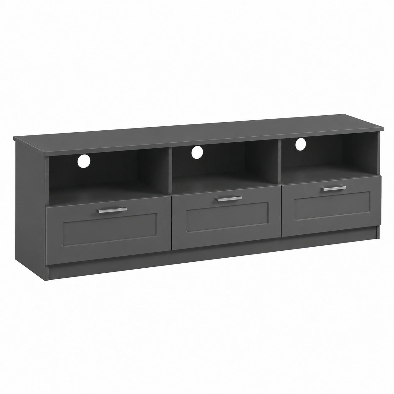 Mobile Porta TV 3 Vani aperti e 3 Ante, 180 × 40 × 54cm, Armadio Moderno Per TV in Legno MDF e Maniglie Cromate, Supporto Tv Con Fori Passacavi