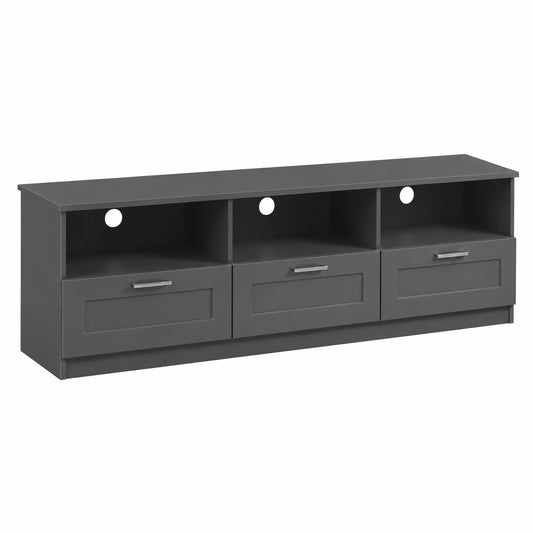 Mobile Porta TV 3 Vani aperti e 3 Ante, 180 × 40 × 54cm, Armadio Moderno Per TV in Legno MDF e Maniglie Cromate, Supporto Tv Con Fori Passacavi