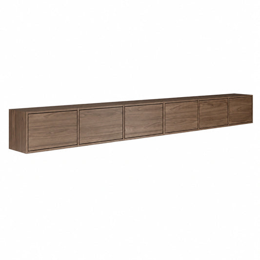Mobile Porta TV Sospeso Noce Wisconsin Stile Minimalista e Funzionale 300 cm, 3 Moduli da 100 cm Sei Ante a Ribalta Pannelli di Truciolato Laminato