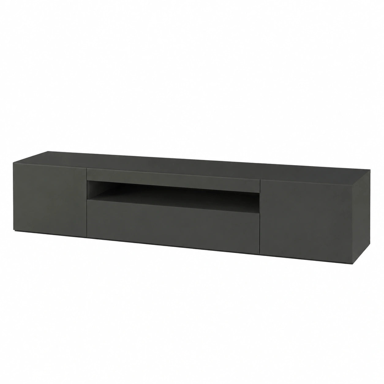 Mobile porta TV Jesse, Credenza bassa da soggiorno a 3 ante, Base porta televisione, 100% in Italy, cm 200 × 40h37, Antracite lucido