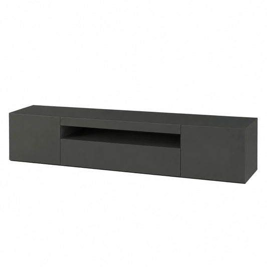 Mobile porta TV Jesse, Credenza bassa da soggiorno a 3 ante, Base porta televisione, 100% in Italy, cm 200 × 40h37, Antracite lucido