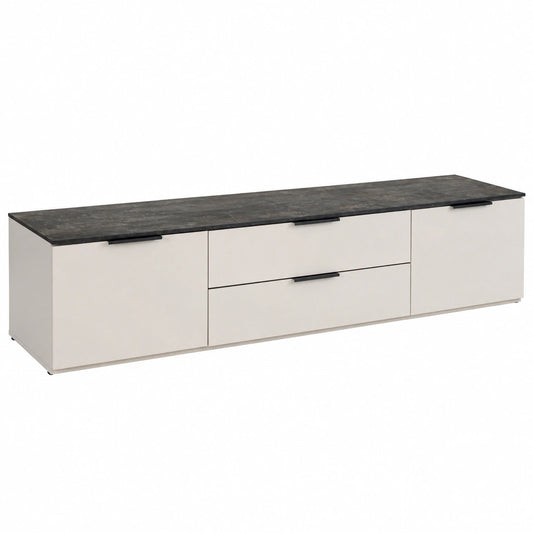 Mobile Porta TV della Linea Brina con 2 Ante e 2 Cassetti, Mobile Soggiorno Moderno, Base Tv, (LxAxP): 200 × 42,4 × 44,4 cm, Grigio Cashmere Topmatt