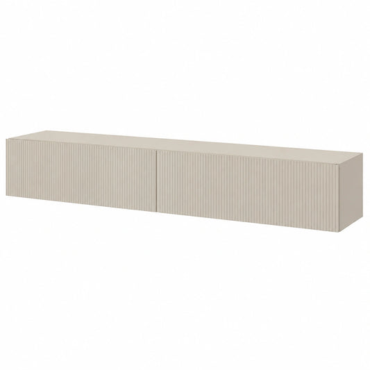 Mobile TV Sospeso a Parete con Frontali Scanalati, Porta TV Moderno per Soggiorno, 2 Ante, 200 cm, Beige grigiastro