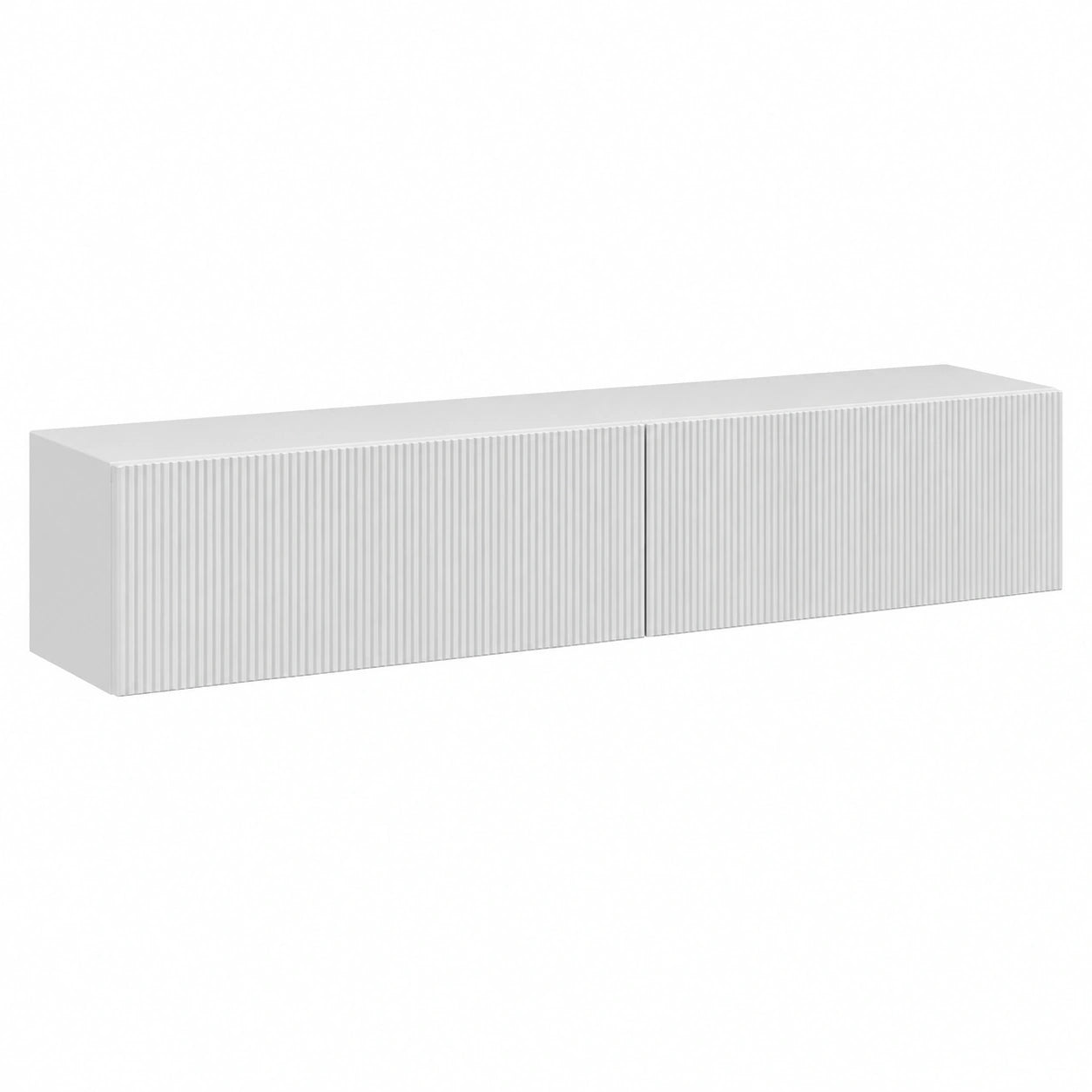 Mobile TV Sospeso a Parete con Frontali Scanalati, Porta TV Moderno per Soggiorno, 2 Ante, 200 cm, Bianco