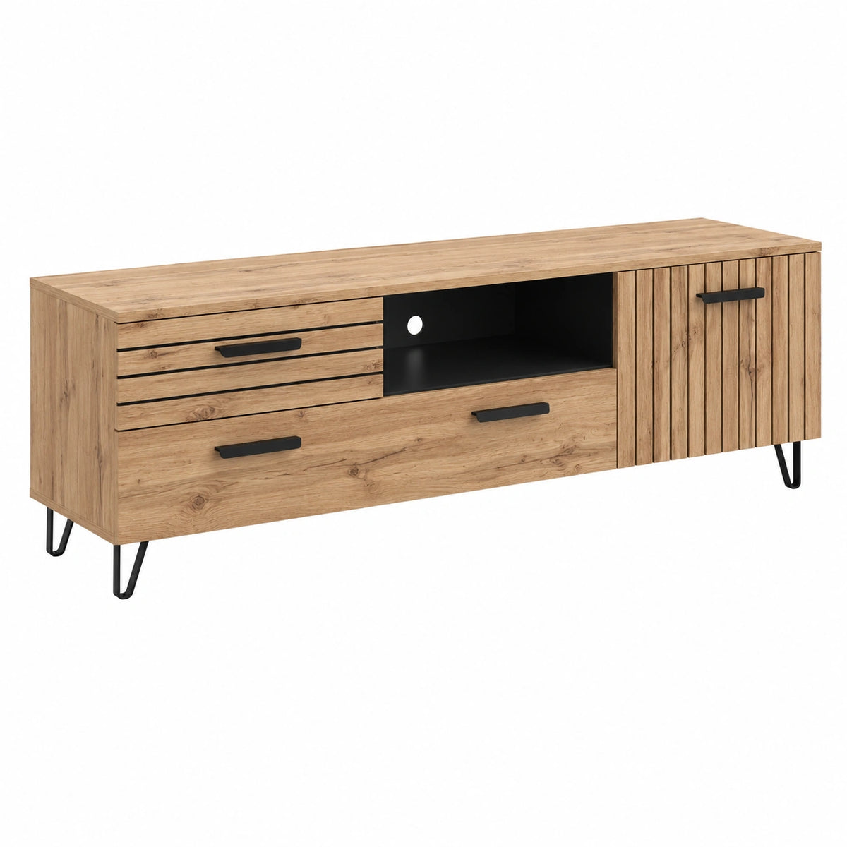Mobile tv Amber, Rovere, 150 × 48.5 cm, con vano portaoggetti per spazio aggiuntivo