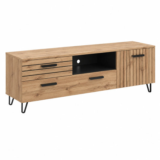 Mobile tv Amber, Rovere, 150 × 48.5 cm, con vano portaoggetti per spazio aggiuntivo