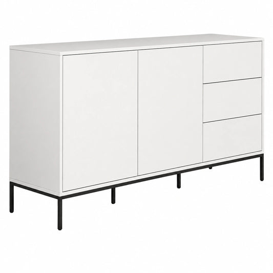 Credenza a due ante e tre cassetti Madia Soggiorno Serena, Melamina Opaca, Bianco, 150 × 80 × 41 cm