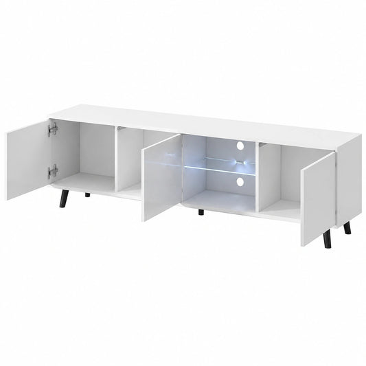 Porta Televisore L Con 3 Ante Battenti Vano Centrale Con Ripiano In Vetro E LED Mobile TV In Melaminico Con Piedini In Metallo Per Soggiorno Salotto
