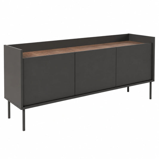 Mobile TV Moderno Minimalista Nero 140 cm Mobile Porta TV Soggiorno Opaco con Gambe Metalliche, Ripiani Spaziosi Prodotto in Polonia