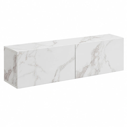 Mobile TV Sospeso 120 × 30 × 30 cm Bianco Effetto Marmo con Ribalte, mobile porta TV fissato a parete per TV fino a 55 pollici, mobile sospeso porta