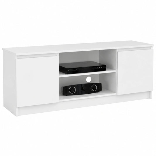Mobile per TV in Legno K 140, Mobiletto Porta Televisione Soggiorno, un ripiano aperto, 2 Ripiani con Ante a Sinistra e a Destra, 55 × 140 × 40 cm