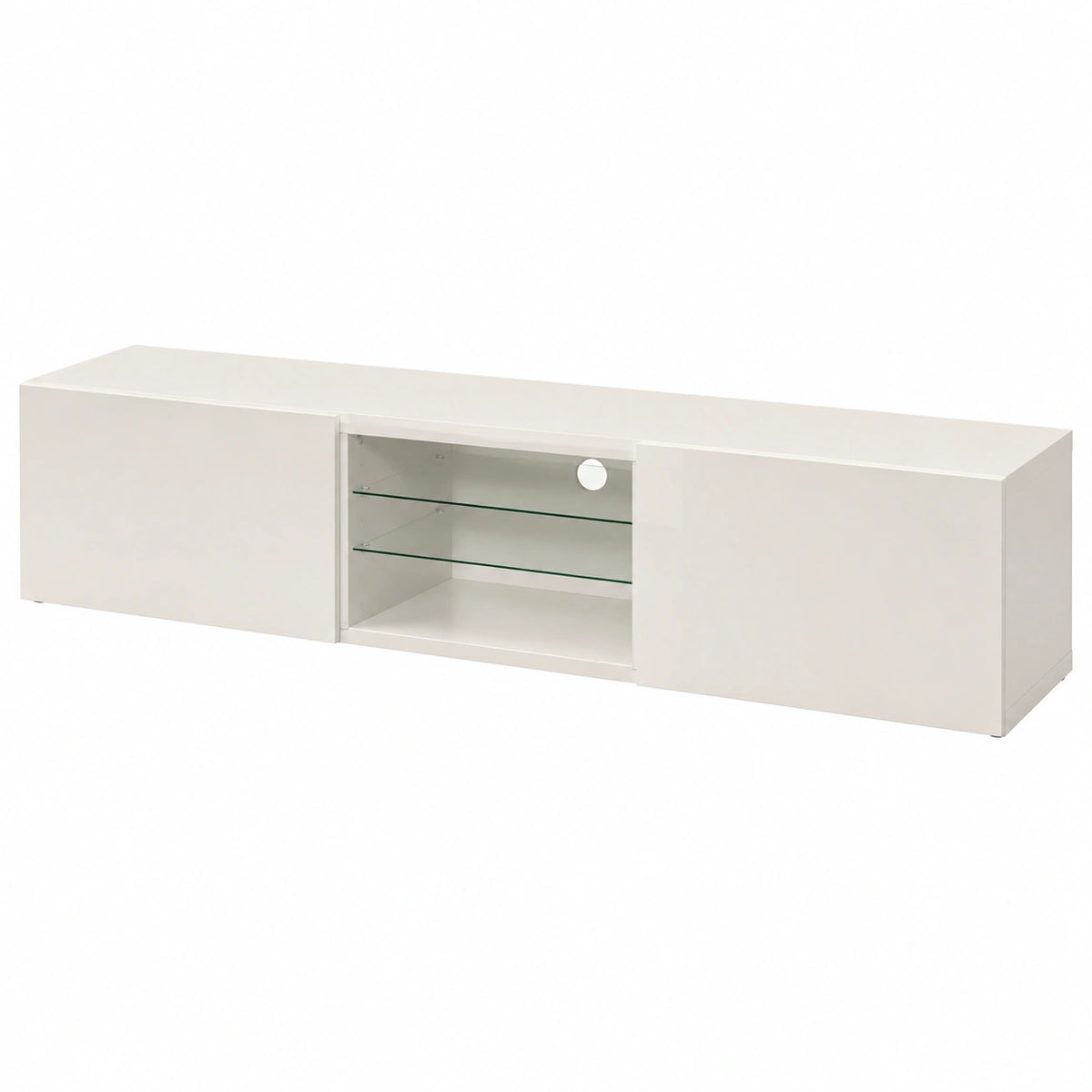Mobile Porta TV EGYPT per Soggiorno con 2 Ante a Ribalta e 2 Ripiani in Vetro, Mobile Tv per Salotto in Legno, 240 × 38 × 35 cm, Bianco Laccato Lucido