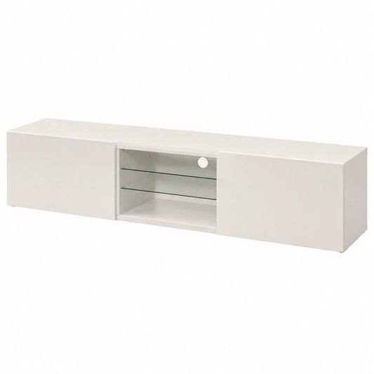 Mobile Porta TV EGYPT per Soggiorno con 2 Ante a Ribalta e 2 Ripiani in Vetro, Mobile Tv per Salotto in Legno, 240 × 38 × 35 cm, Bianco Laccato Lucido