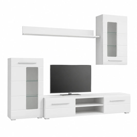 - Enrico - Parete da soggiorno in laminato di colore bianco lucido e corpo opaco, Dimensioni: LAP 240 × 190 × 43 cm