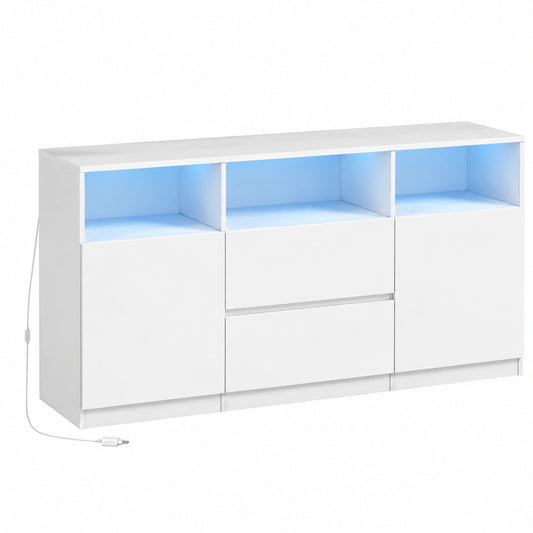 Mobile TV, Luci LED, 147 × 40 × 76 cm Bianco, 3 Scomparti Aperti, Tavolino Porta TV fino a 65 Pollici
