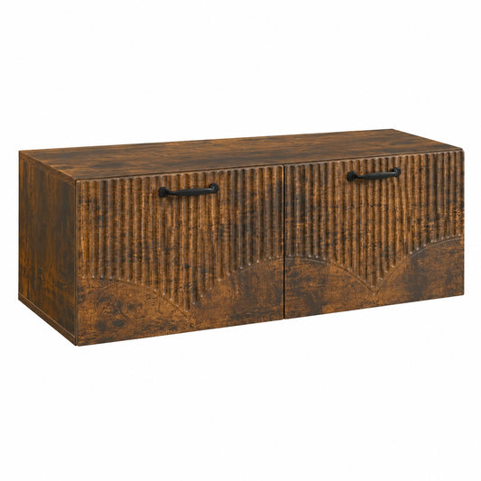 Mobile TV da parete in rovere affumicato, mobile basso sospeso 98 × 41 × 30 cm, moderno mobile TV con ante girevoli a 90 gradi e maniglie nere per il
