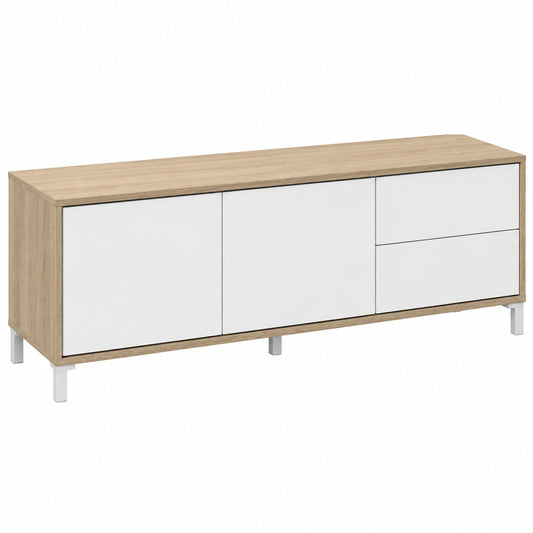 Mobile TV, modello Brooklyn, finitura in rovere canadese e bianco Artik, dimensioni: 130 cm (larghezza) x 47 cm (altezza) x 41 cm (profondità)