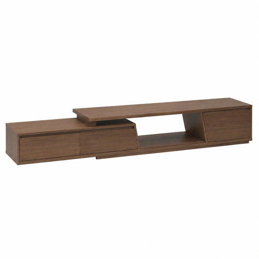 Mobile TV Estraibile con 3 Cassetti, Tavolino per TV in Legno da 180 cm, Mobile TV Minimalista in Legno di Noce per TV fino a 110'