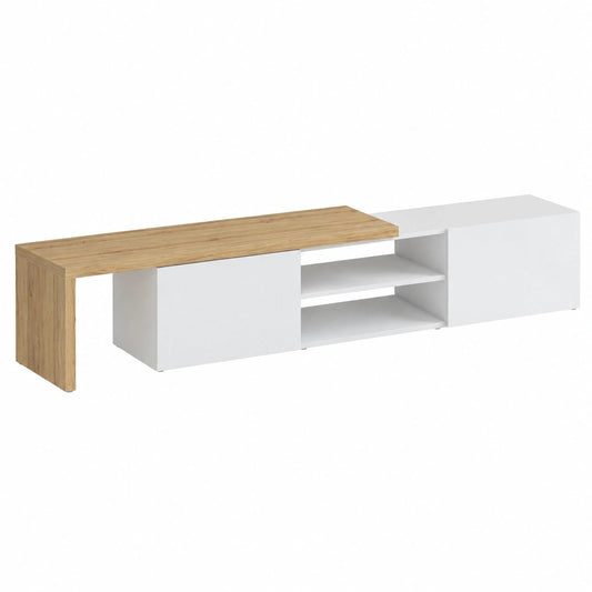 Mobile Porta TV Angolare GARDA per Soggiorno con 2 Ante a Ribalta, Mobile Tv ad Angolo Estensibile per Salotto, 183,5, 310 × 31,4 × 35 cm, Bianco