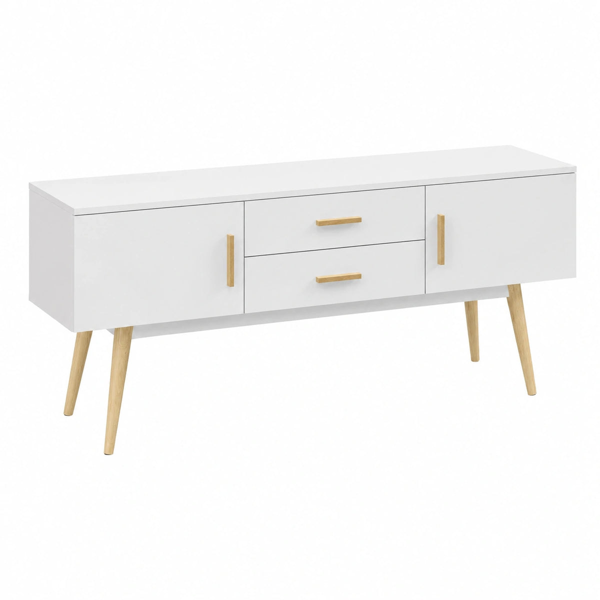 Mobile Porta TV con 2 Cassetti Stand Multimediale a 2 Ante e Vani Chiusi Fori Passacavo Mobile Contenitore per Soggiorno Studio Ingresso 140 × 40 ×