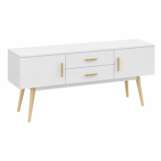 Mobile Porta TV con 2 Cassetti Stand Multimediale a 2 Ante e Vani Chiusi Fori Passacavo Mobile Contenitore per Soggiorno Studio Ingresso 140 × 40 ×