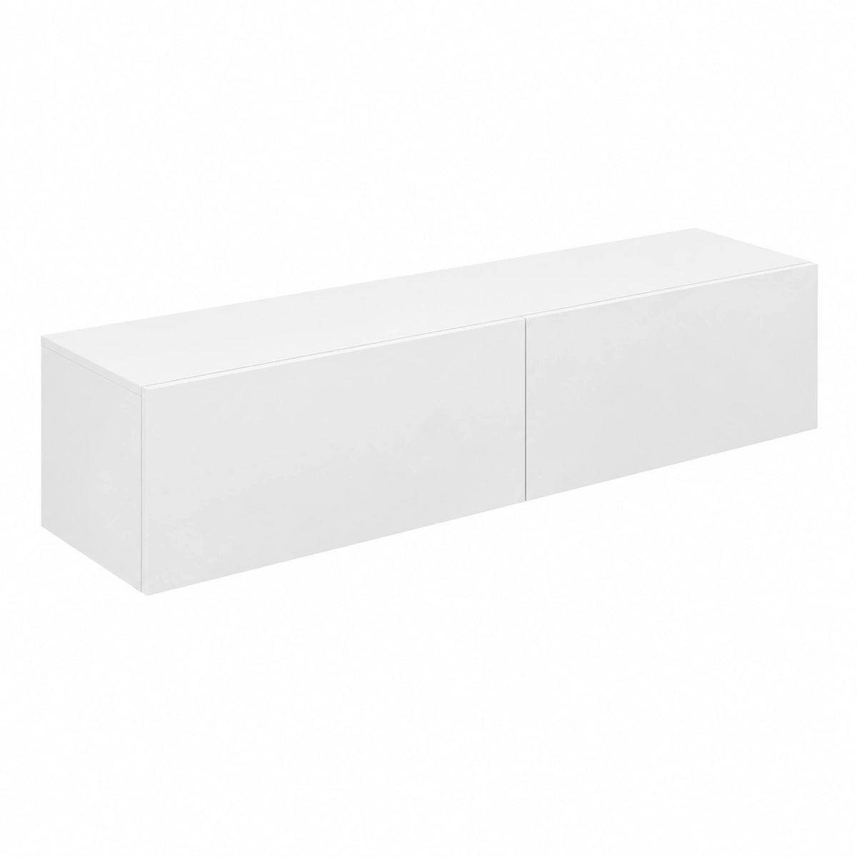 Mobile da Parete Porta TV con 2 Scomparti Chiusi Ante a Ribalta Pensile Multiuso Comodino Armadio Sospeso a Muro 140 × 33 × 30 cm - Bianco Lucido