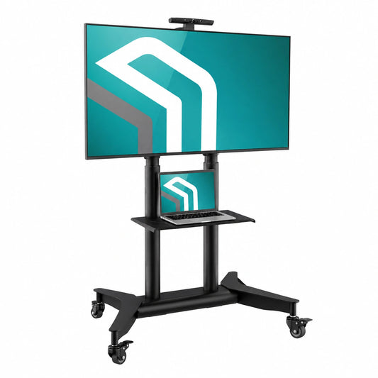 Supporto TV con Ruote 32'-75', 50 kg, max VESA 600 × 400, TS1571-B, Carrello per TV nero, altezza 1065-1415 mm