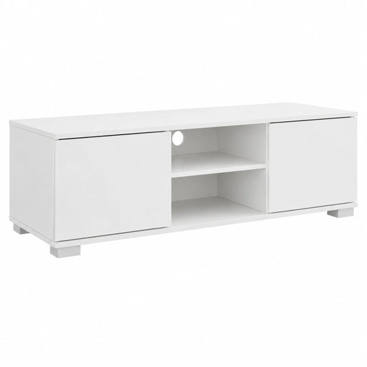 Mobile TV a 2 Ante con Scomparti Chiusi e Aperti Tavolino Basso Porta TV con Foro Passacavi Stand TV Centri Multimediali 34,5 × 120 × 40 cm - Bianco